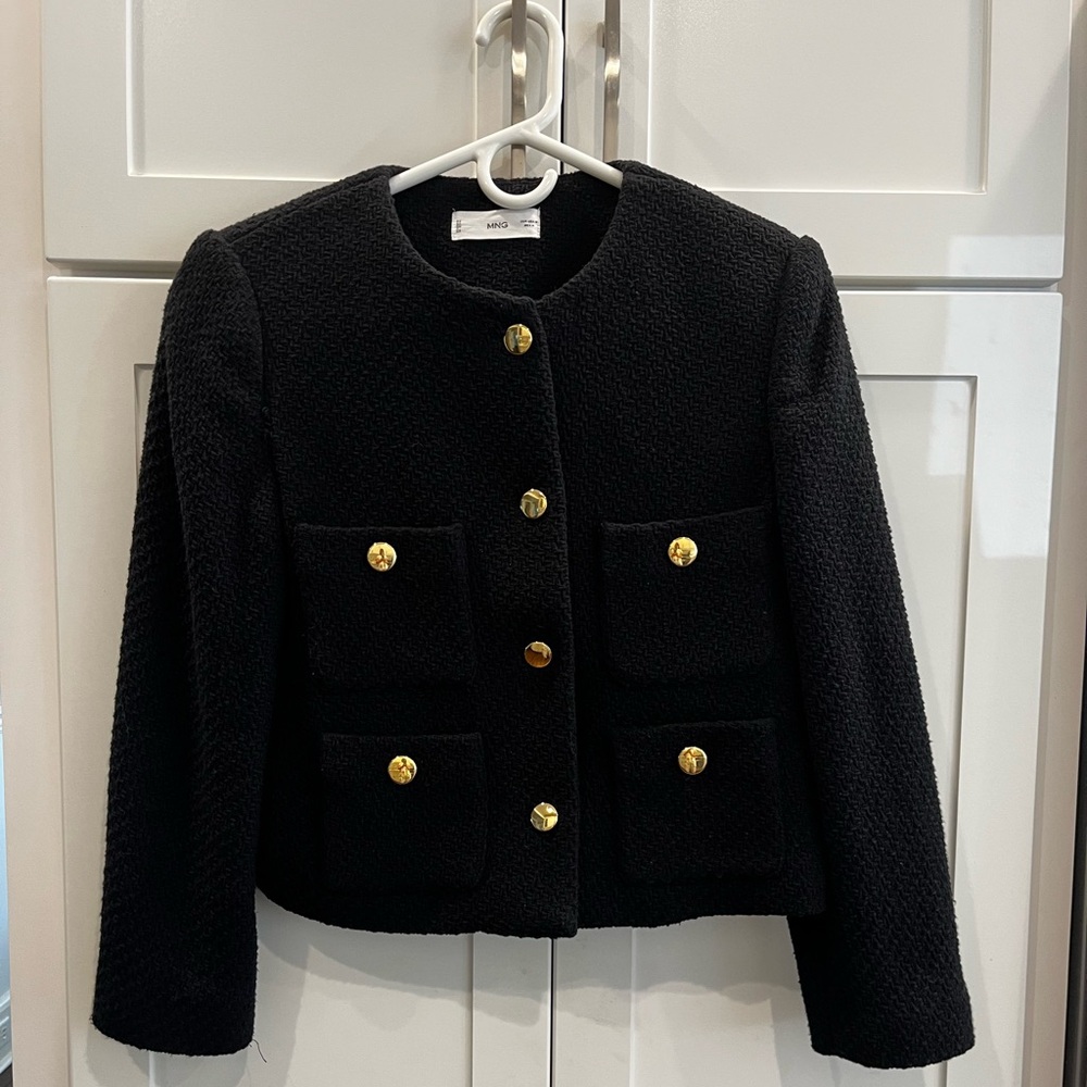Mango Black Boucle Tweed Jacket